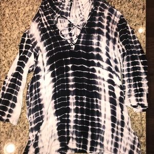 black & white tie dye beach coverup